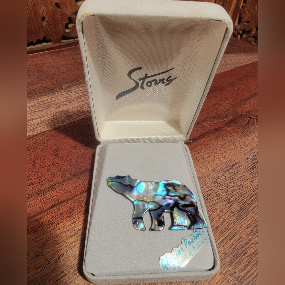 Storrs Alaskan Abalone Glacier Pearle Bear Pin Jewel of Nature, Original Box